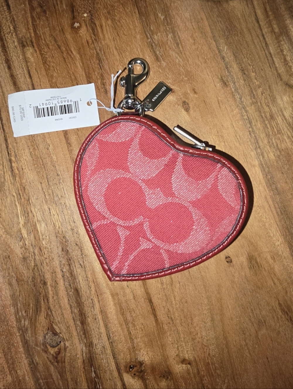 NWT Coach Red Denim Heart Bag Charm